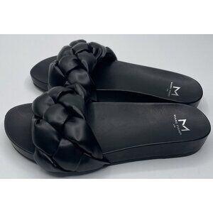 Marc Fisher Sandals Size 7 M Black Weave Faux Leather Flat Slide On‎